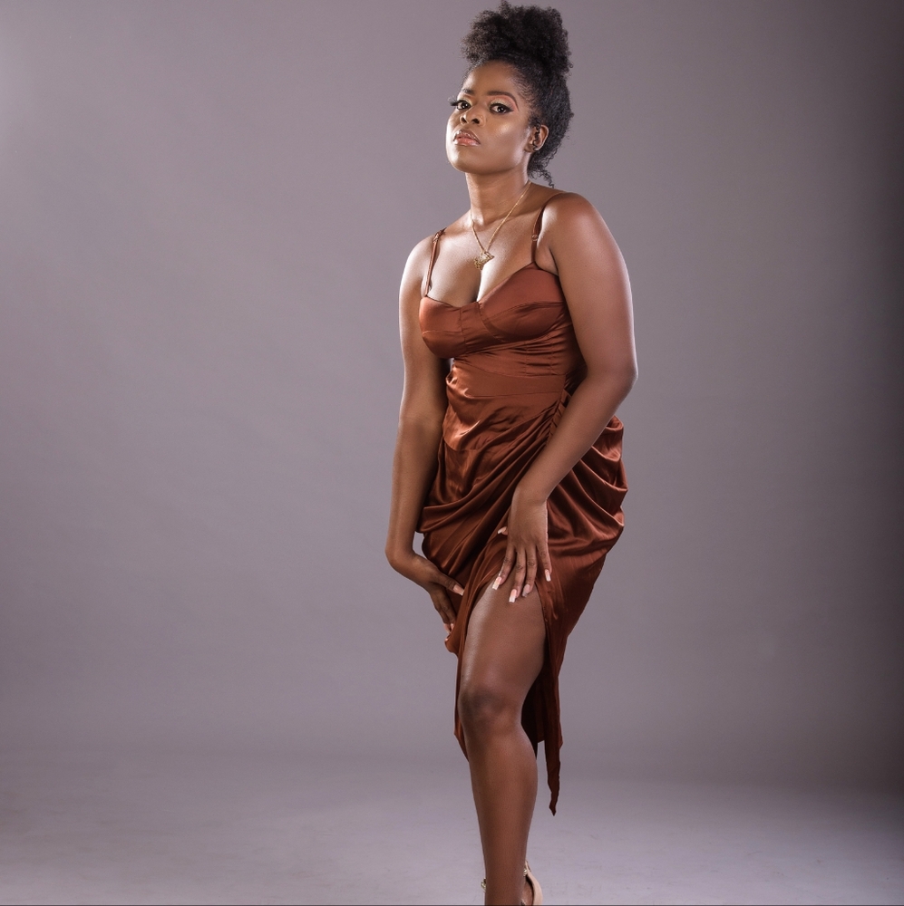 High slit bronze/chocolate color dress